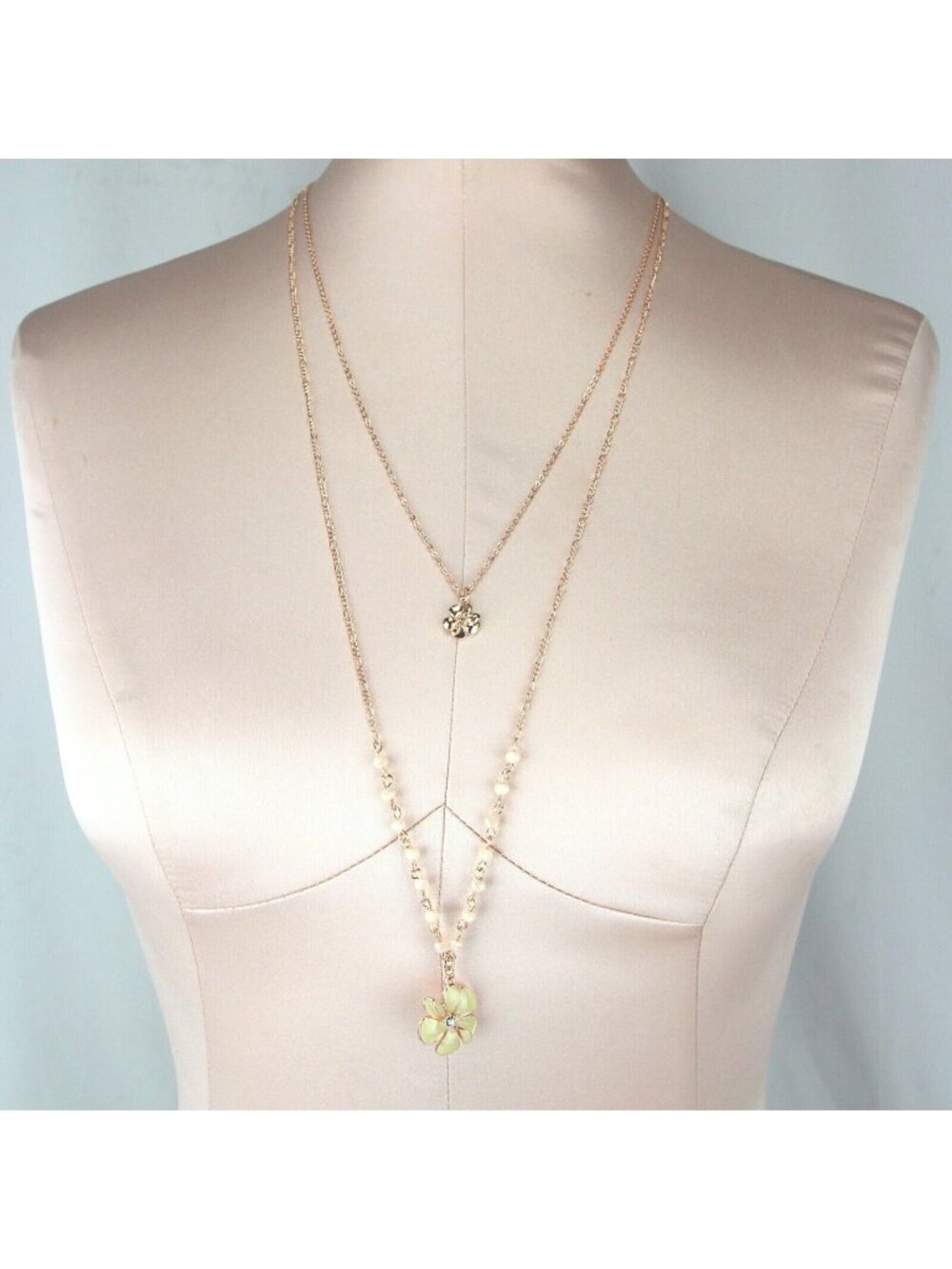 LC Lauren Conrad Long Copper-Tone Double Strand Necklace Enamel Flower #601